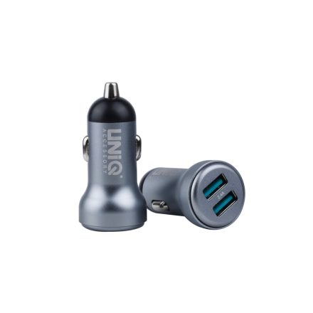 UNIQ 2.4A 2xUSB Autós Töltőfej + Micro USB 1M Adatkábel - Szürke