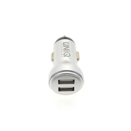 UNIQ 2.4A 2xUSB Autós Töltőfej + Lightning 1M Adatkábel - Ezüst