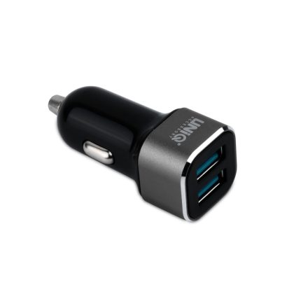 UNIQ 2.4A 2xUSB Autós Töltőfej + Lightning 1M Adatkábel - Fekete
