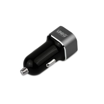 UNIQ 2.4A 2xUSB Autós Töltőfej + Lightning 1M Adatkábel - Fekete