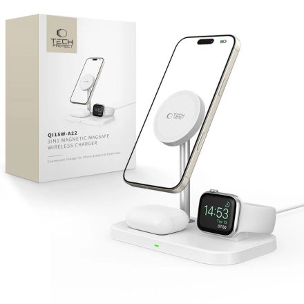 Tech-Protect QI15W-A22 3in1 MagSafe Asztali Töltő - Fehér