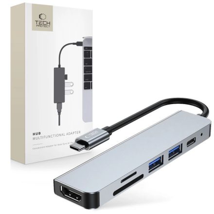 Tech-Protect V4 6in1 USB-C - USB-A 3.0 / USB-A 2.0 / USB-C / HDMI / micro SD / TF / SD Card Reader HUB Adapter - Grafit